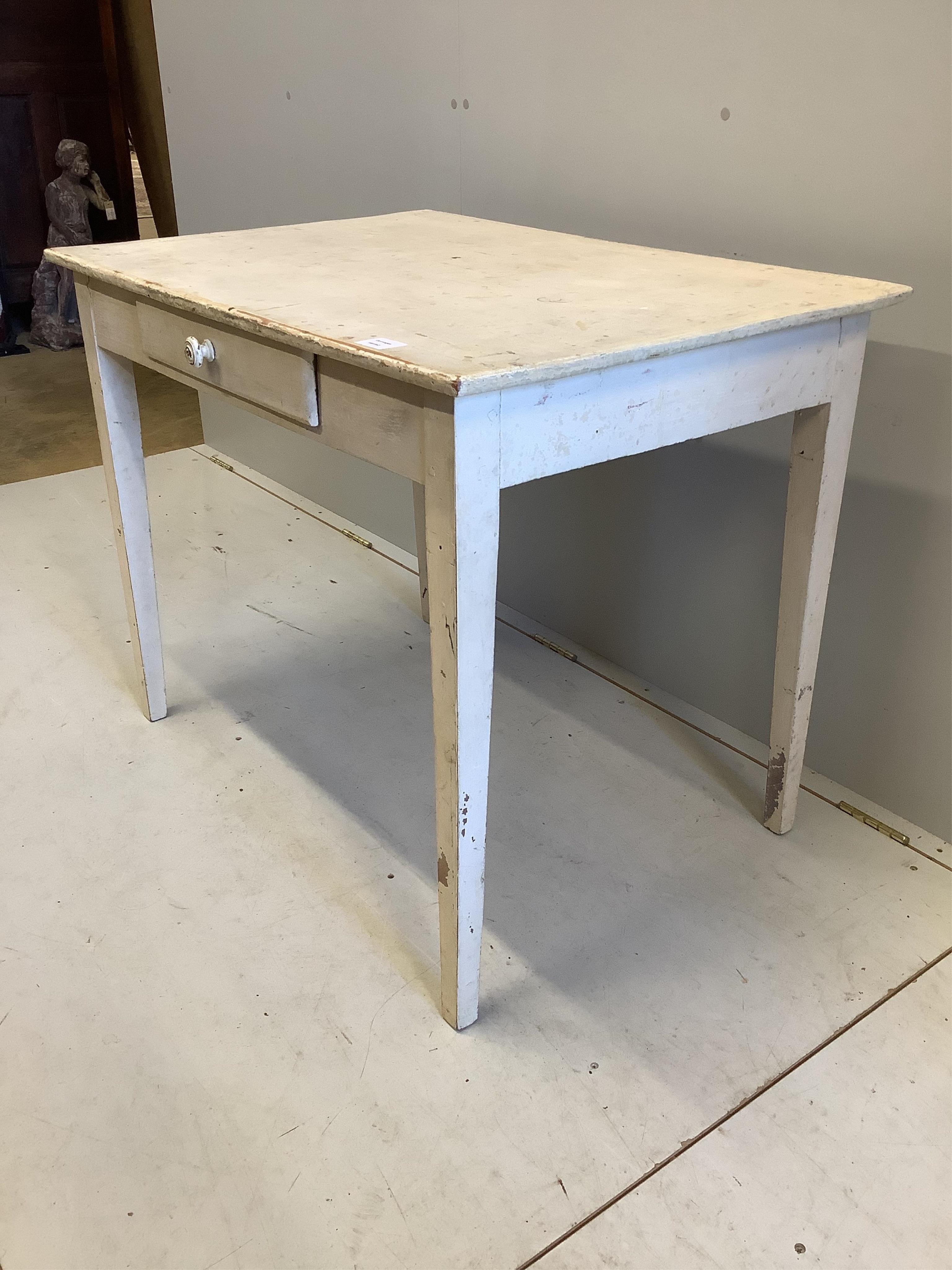 A 19th century Continental rectangular painted pine side table, width 92cm, depth 64cm, height 73cm. Condition - fair